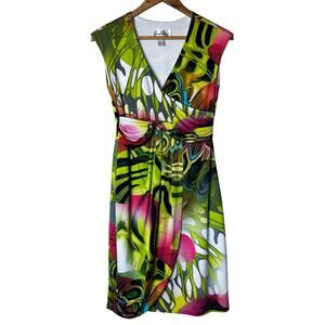 Joseph Ribkoff Dress Sz 8 Peacock Abstract Artsy Tropical Art to Wear Stretchy